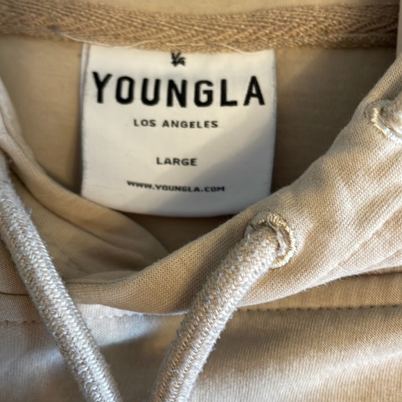 Young LA Beige Hoodie Size L Poly/Cotton/Spandex Zip Arm Pocket Green Graphics - Picture 4 of 11